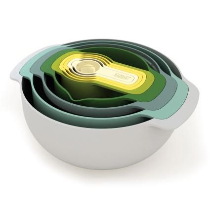Kuchyňská mísa  OPAL NEST™ 9 PLUS , sada 9 ks, stohovatelné, s odměrkou, zelená, Joseph Joseph