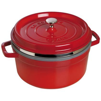 Kulatý hrnec, višňová O 26 cm s pařákem Staub
