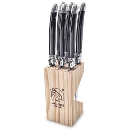 Steakový nůž PREMIUM, sada 6 ks, v bloku, černá, Laguiole