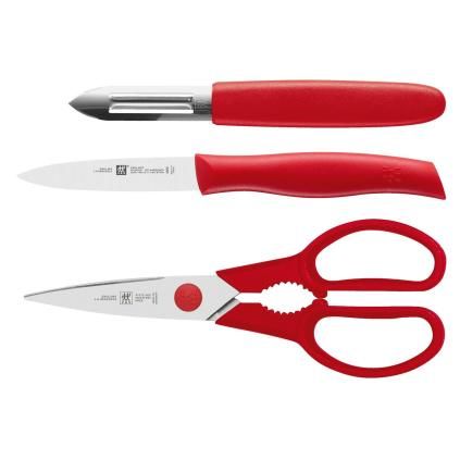 Univerzální nůž TWIN GRIP, sada 3 ks, se škrabkou a nůžkami, červená, ZWILLING
