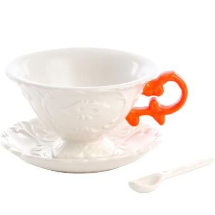 Šálek na čaj I-WARES, s podšálkem a lžičkou, oranžová, Seletti