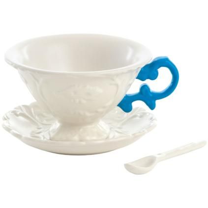 Šálek na čaj I-WARES, s podšálkem a lžičkou, světle modrá, Seletti