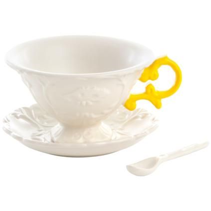 Šálek na čaj I-WARES, s podšálkem a lžičkou, žlutá, Seletti
