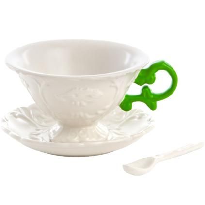 Šálek na čaj I-WARES, s podšálkem a lžičkou, zelená, Seletti