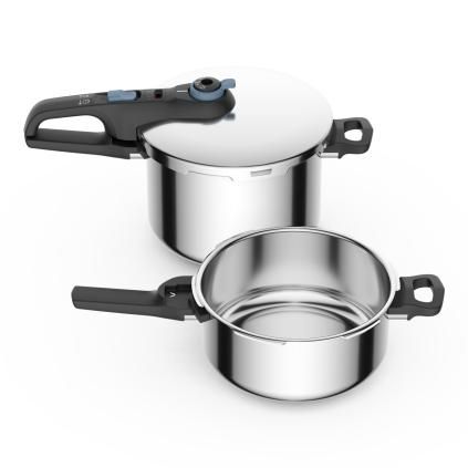 Tlakový hrnec SECURE TRENDY P2584301, sada 2 ks, 4 + 6 l, nerezová ocel, Tefal