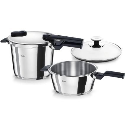 Tlakový hrnec VITAQUICK 3,5 l + 6,5 l + skleněná poklice, sada 3 ks, Fissler