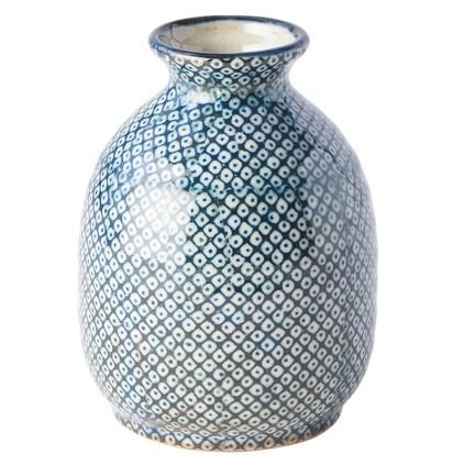 Láhev na saké SHIBORI 320 ml, modrá, keramika, MIJ