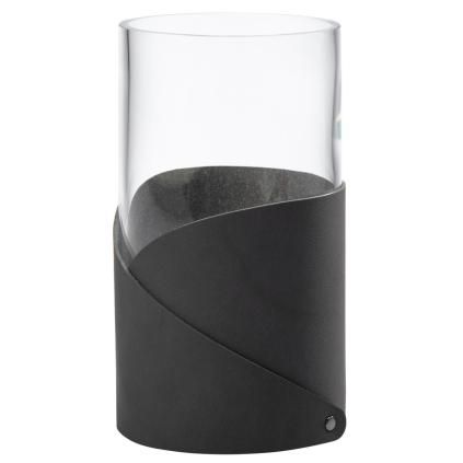Váza FOLD NUPO 15 cm, antracitová, kůže / sklo, LIND DNA