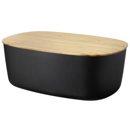 Chlebník BOX-IT 34 cm, černá, plast / bambus, RIG-TIG