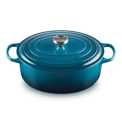 Kastrol SIGNATURE 31 cm, 6,3 l, oválný, DEEP TEAL, litina, Le Creuset