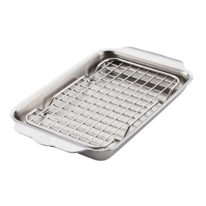 Plech na pečení OVENBOND 28 x 17 cm, s chladicí mřížkou, stříbrná, nerezová ocel, Hestan