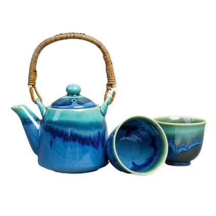 Čajová souprava BLACK COBALT TEAL, sada 3 ks, černá, keramika, MIJ